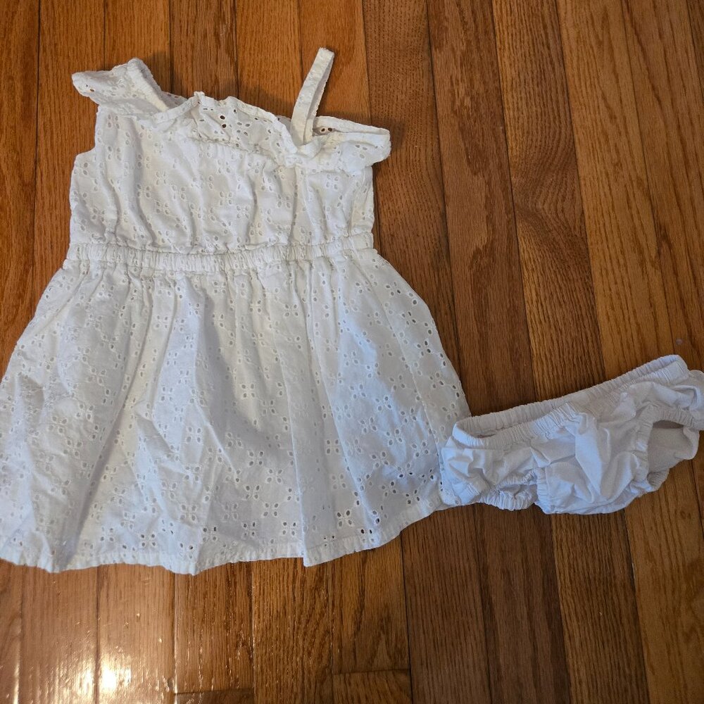 Girls Gymboree white eyelet dress and diaper cover size 12-18 months